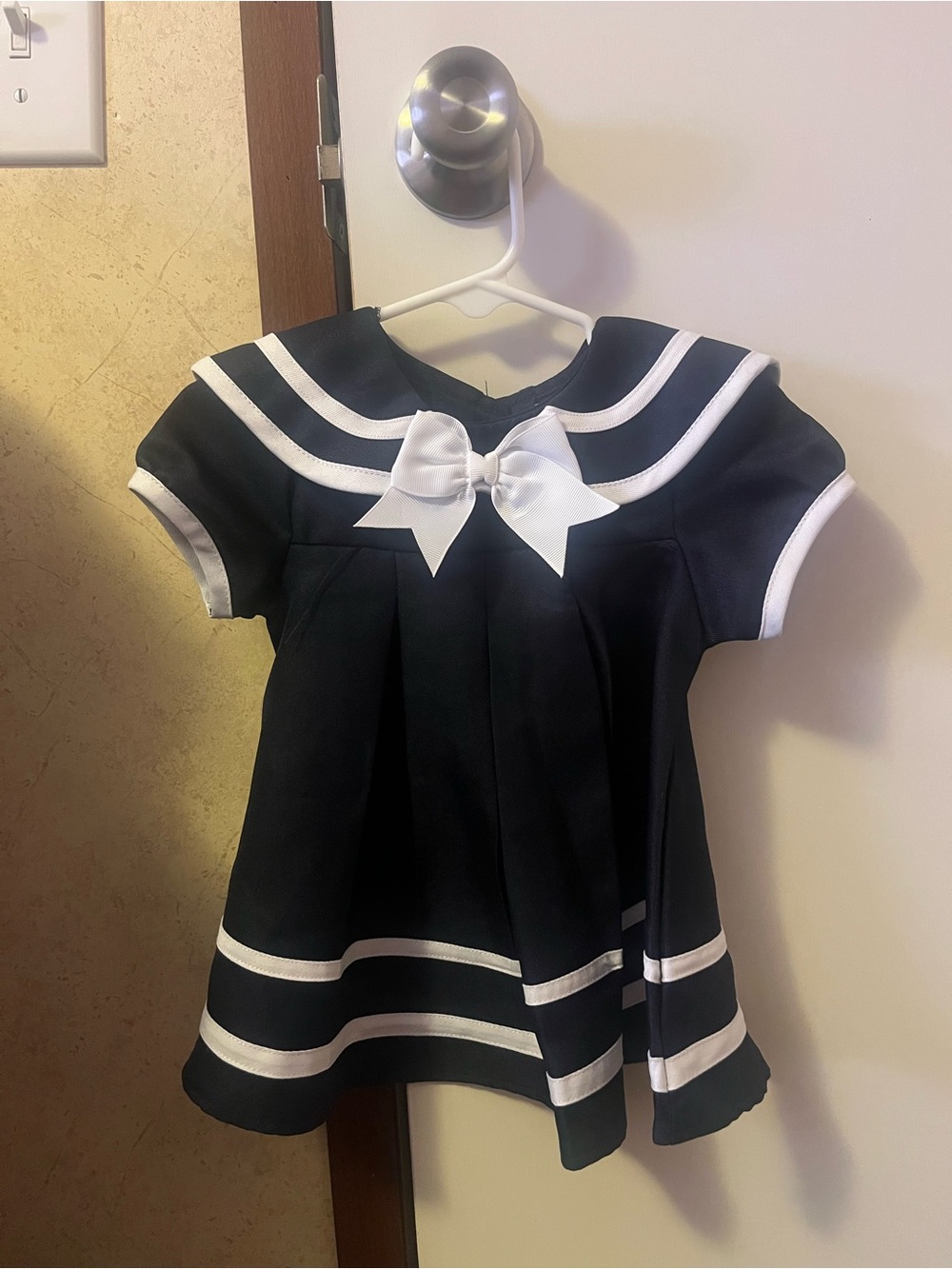 Navy Sailor-Style Dress with White Trim and Bow